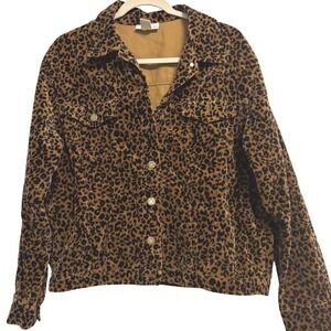 VTG  New York Sport Leopard Print Cotton Trucker Jacket Brown Black Womens Large